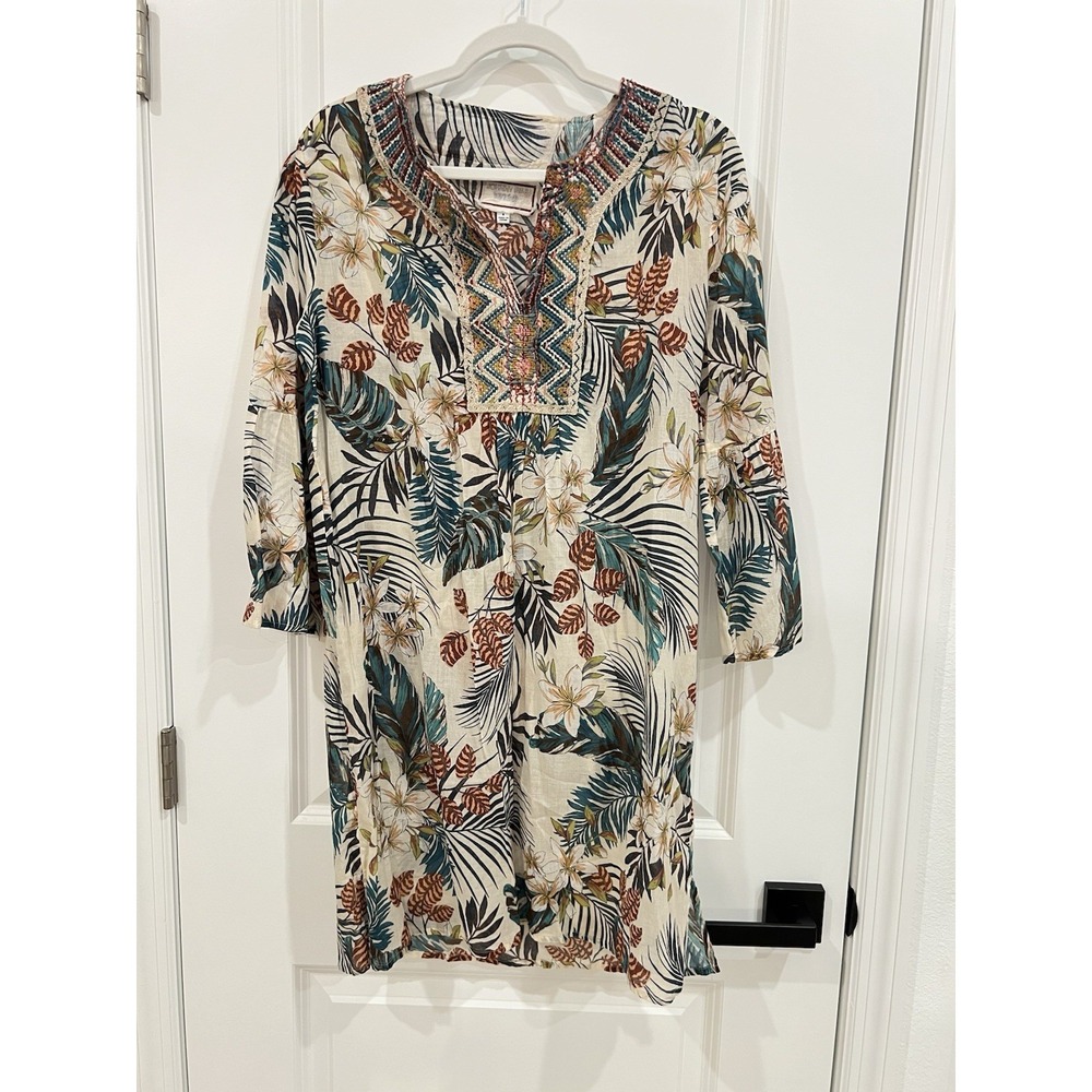 Johnny Was Workshop Embroidered Print Cotton Kaftan Tunic Women's Size S